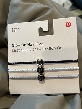 lululemon Glow On Hair Ties - Black, White, Light Gray (3-Pack)